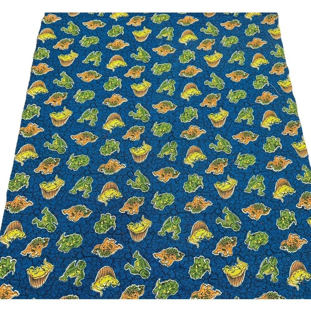 Vtg Cotton Knit Novelty Fabric Dinosaurs Dino Crackle Jurassic Blue 1yd 17 x 44
